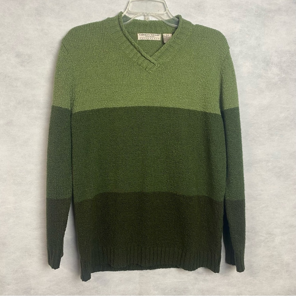 Vintage 90s Carolyn Taylor Knit Striped Sweater Sz Small Green Color Block